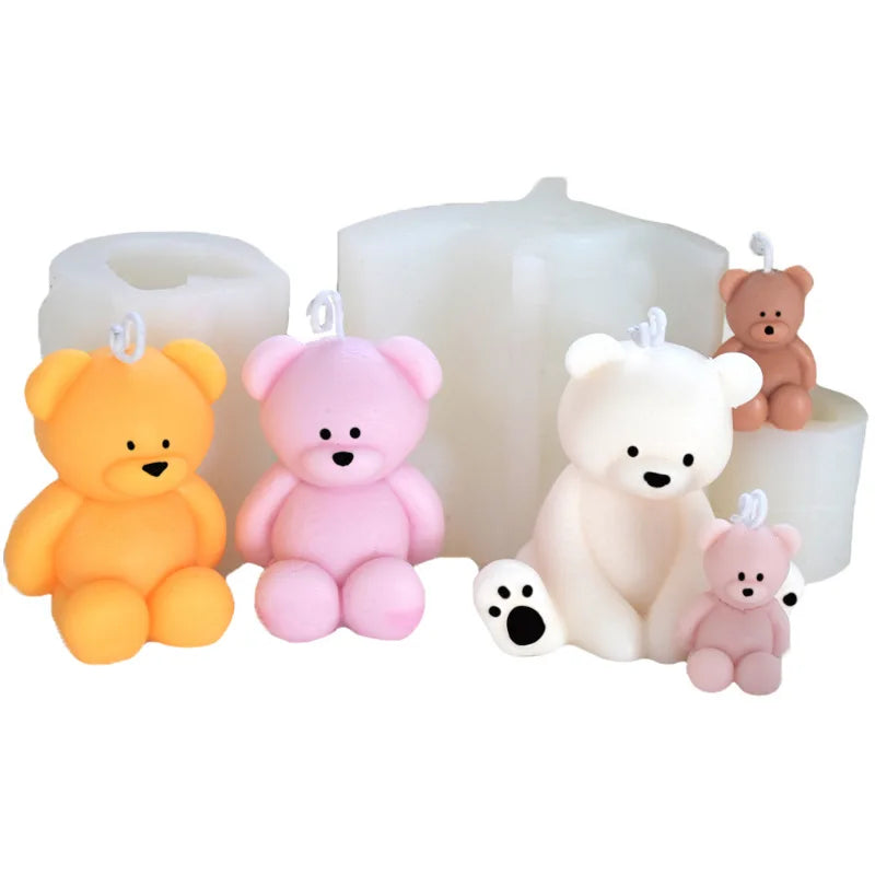 3D Cute Cartoon Bear Silicone Candle Mold Diy Handmade Soap Plaster